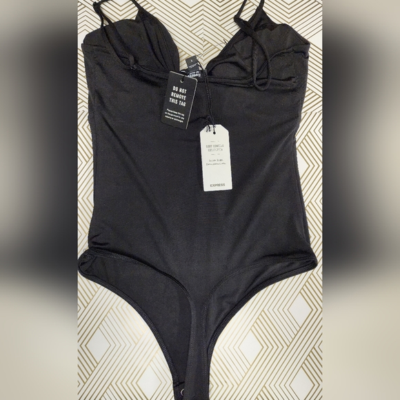 Express body Contour Compress Silky Knotted Front. Thong Bodysuit size small - Picture 3 of 9